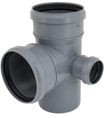 Крестовина ПП серая 2-х плоскостная правая 110х110х50/90 для внутренней канализации СТАНДАРТ КОНТУР