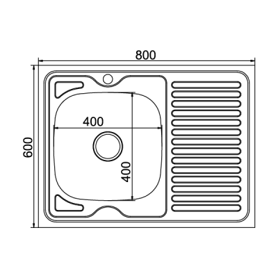 Мойка 80х60 (0,8) левая, выпуск 3 12 MIXLINE 18см с сифоном чертеж
