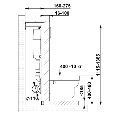 Инсталляция Уклад с кнопкой цвета алюминий СИ 01.04.54.00.6