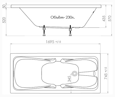 Ванна акриловая 170х75 "Стандарт" Экстра Triton с усиленным каркасом